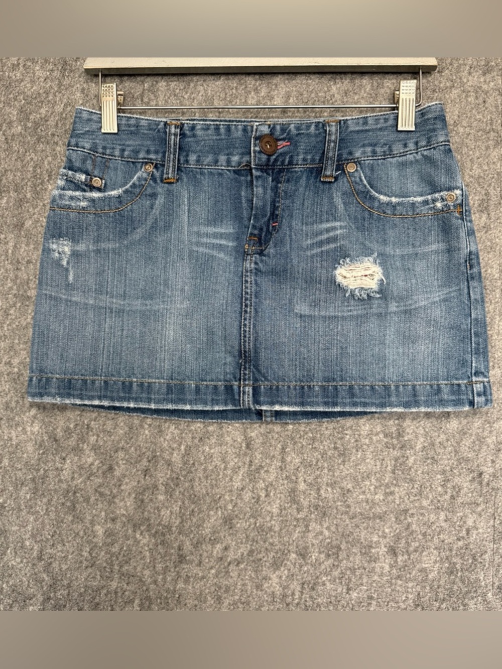 American Eagle Outfitters Light Blue Distressed Denim Mini Skirt